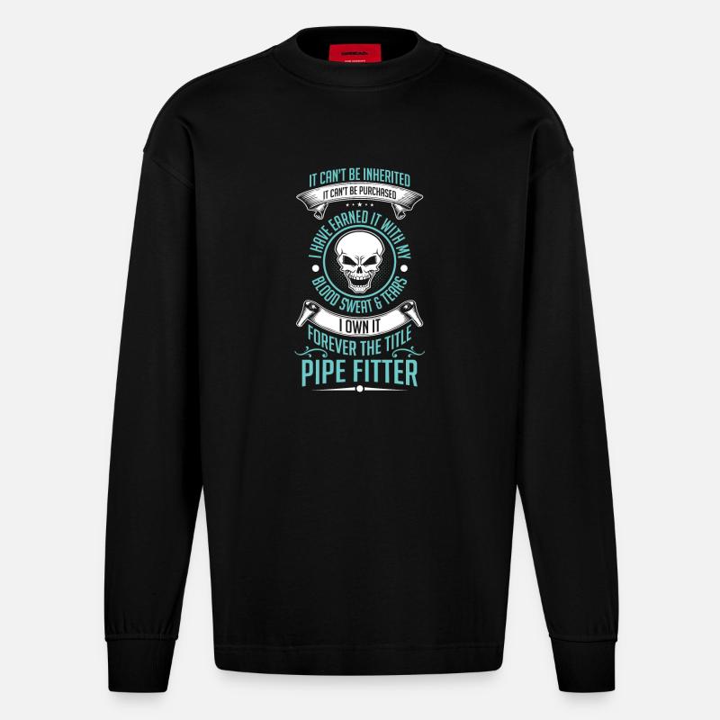 Pipefitter owned it - Heavyweight Oversized Organic Langarmshirt Made in EU - SOLID BLACK