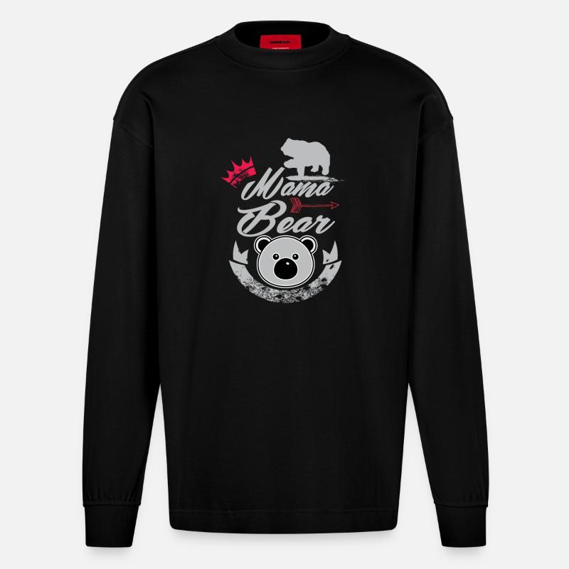 Mama Bear - Heavyweight Oversized Organic Langarmshirt Made in EU - SOLID BLACK