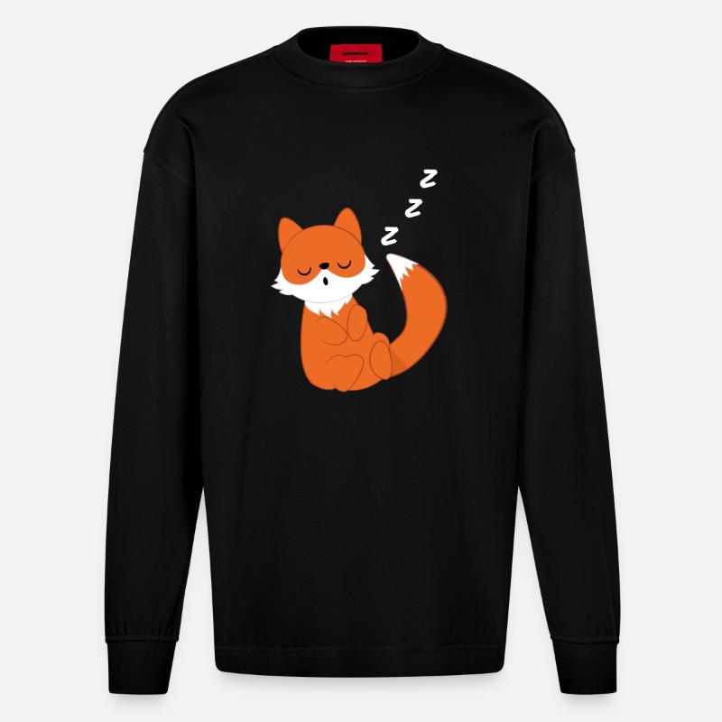 Fox - vixen - Fox lovers - sleeping - Heavyweight Oversized Organic Longsleeve Shirt Made in EU - SOLID BLACK