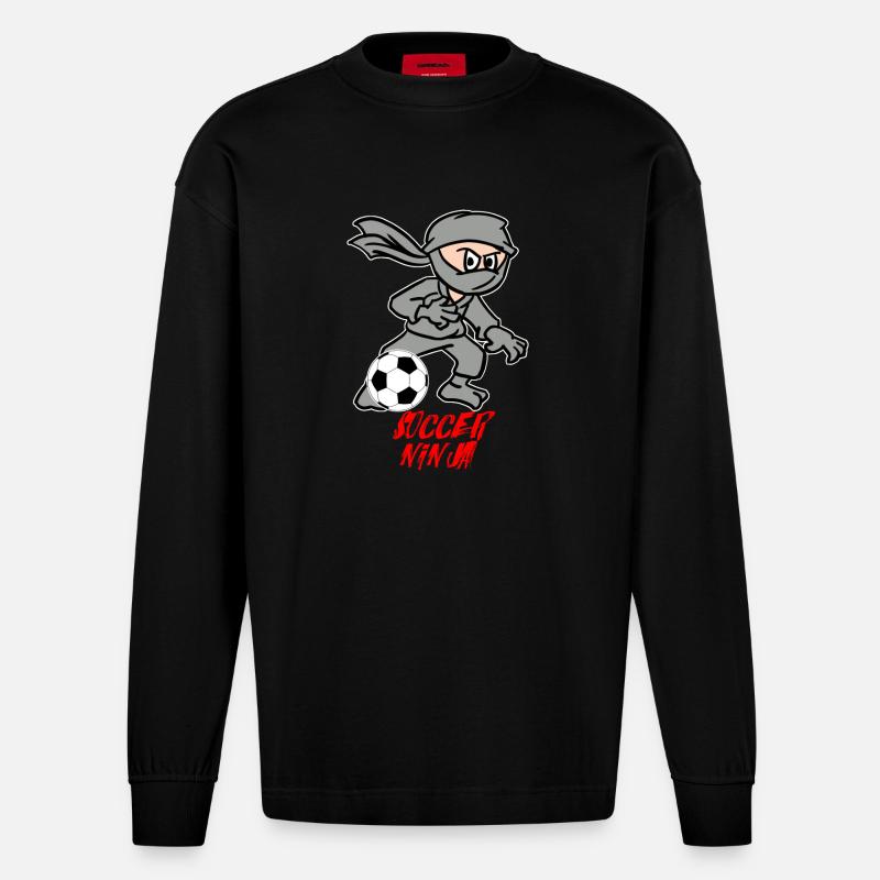 Fußball Ninja - Heavyweight Oversized Organic Langarmshirt Made in EU - SOLID BLACK