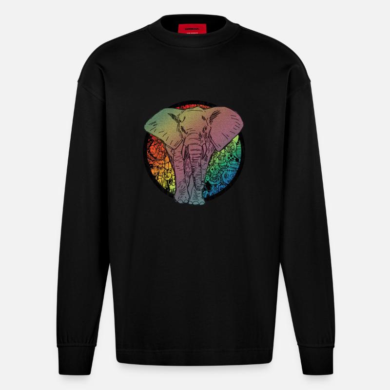 Elefant Comic - Heavyweight Oversized Organic Langarmshirt Made in EU - SOLID BLACK