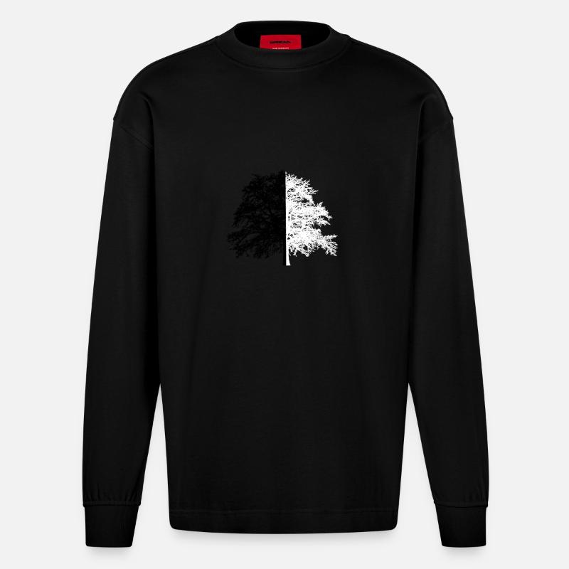 Baum Baum Schwarz Weiß Illusion - Heavyweight Oversized Organic Langarmshirt Made in EU - SOLID BLACK