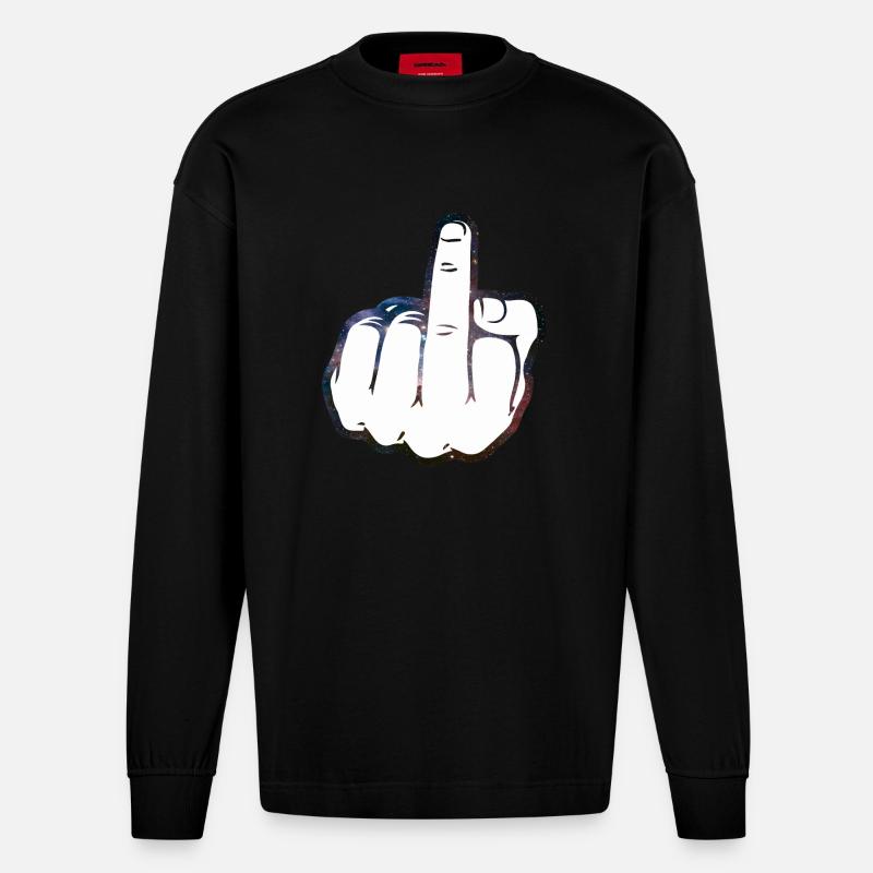 Mittelfinger Comic - Heavyweight Oversized Organic Langarmshirt Made in EU - SOLID BLACK