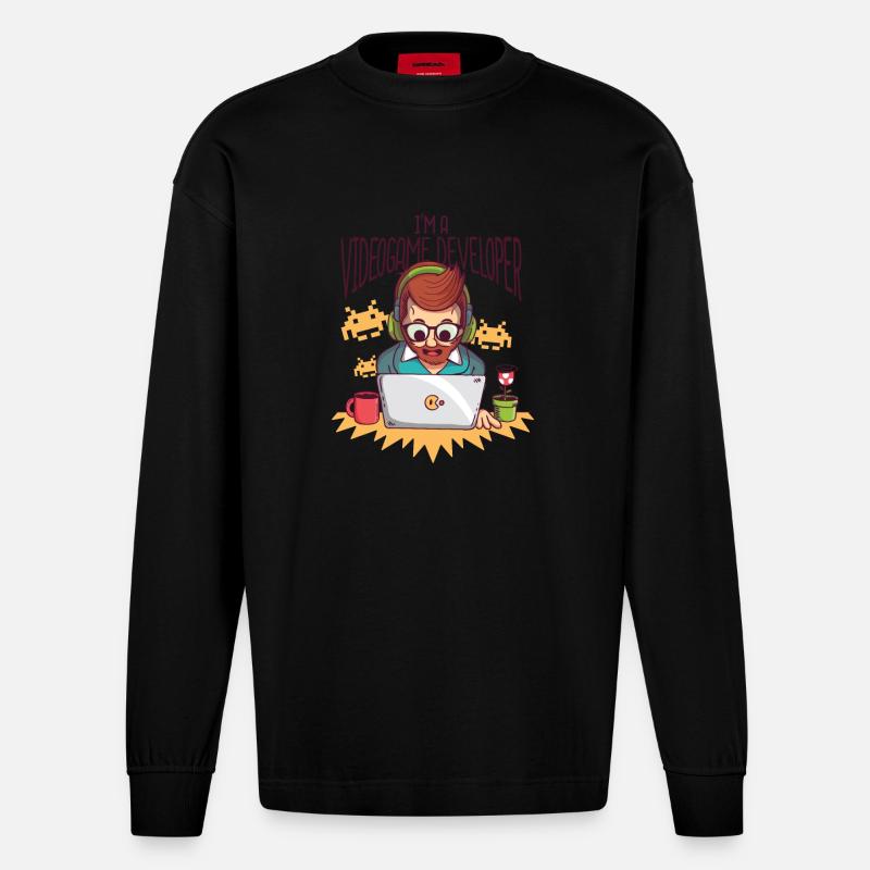 Video Game Developer - Videogame Developer - Heavyweight Oversized Organic Longsleeve Shirt Made in EU - SOLID BLACK