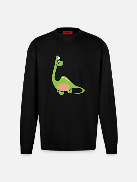 Dinosaur Kids Dino - Heavyweight Oversized Organic Longsleeve Shirt Made in EU - SOLID BLACK