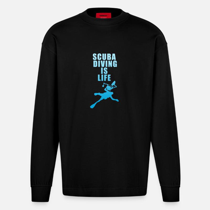 Scuba Diving Is Life - Heavyweight Oversized Organic Langarmshirt Made in EU - SOLID BLACK