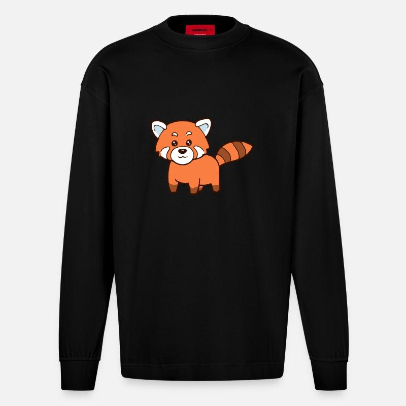 Panda rouge - Manches longues bio épais oversize fabriqué en UE - SOLID BLACK