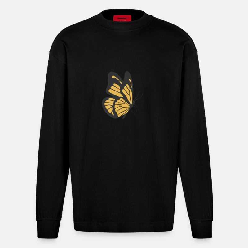 Farfalla Farfalla gialla - Maglia a maniche lunghe ecologica oversize Heavyweight Made in UE - SOLID BLACK