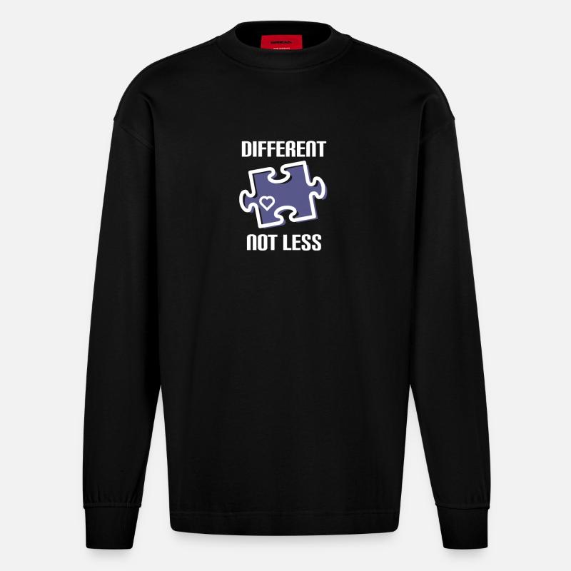 DIFFERENT - NOT LESS ! AUTISME - Manches longues bio épais oversize fabriqué en UE - SOLID BLACK
