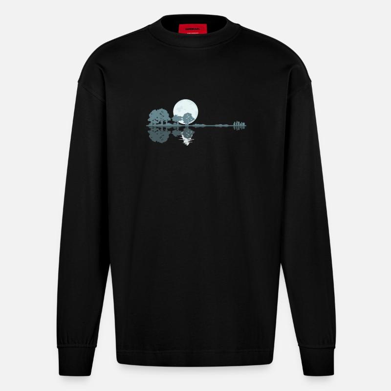 Guitar Lake Shadow Moonlight Geschenkidee - Heavyweight Oversized Organic Langarmshirt Made in EU - SOLID BLACK