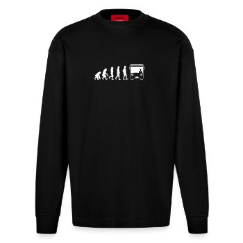 Busfahrer Shirt Evolution Busfahrer - Heavyweight Oversized Organic Langarmshirt Made in EU - SOLID BLACK - Vorne