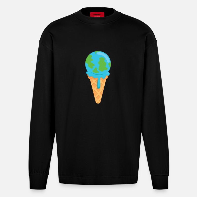 Eis Erde schmelzen - Heavyweight Oversized Organic Langarmshirt Made in EU - SOLID BLACK