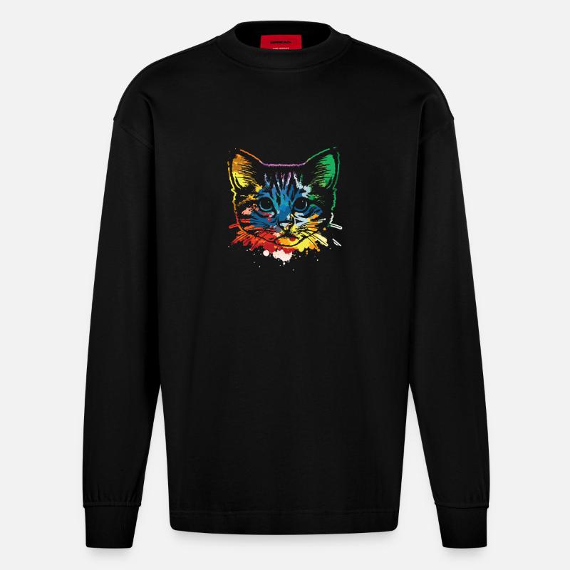 Katze Pop Art - Heavyweight Oversized Organic Langarmshirt Made in EU - SOLID BLACK