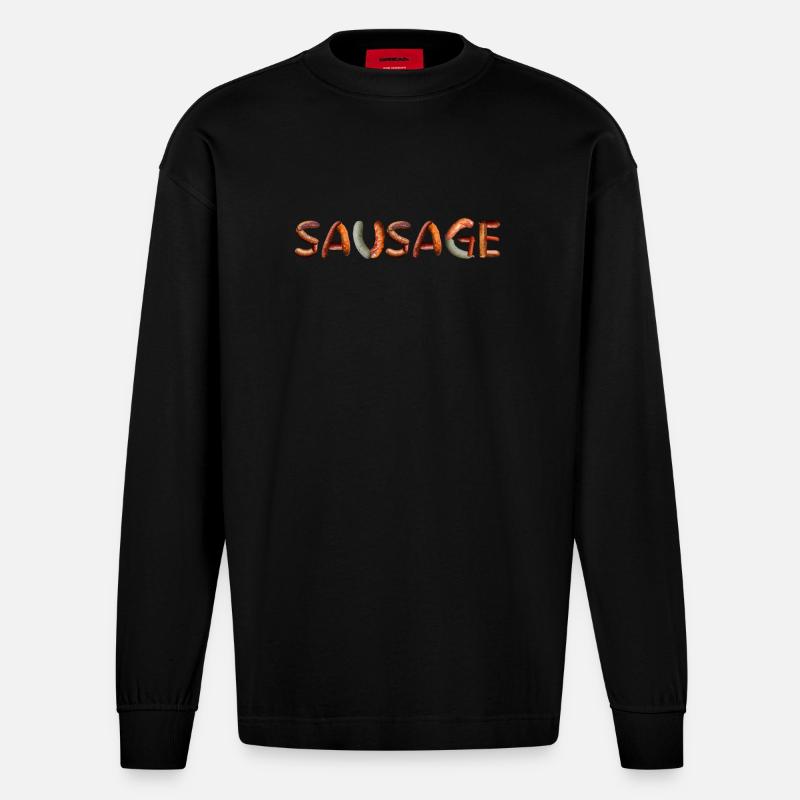Wurst Sausage Fleisch Fleischesser - Heavyweight Oversized Organic Langarmshirt Made in EU - SOLID BLACK