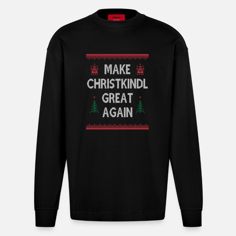 Make Christkindl Great Again – Weihnachtsklassiker - Heavyweight Oversized Organic Langarmshirt Made in EU - SOLID BLACK