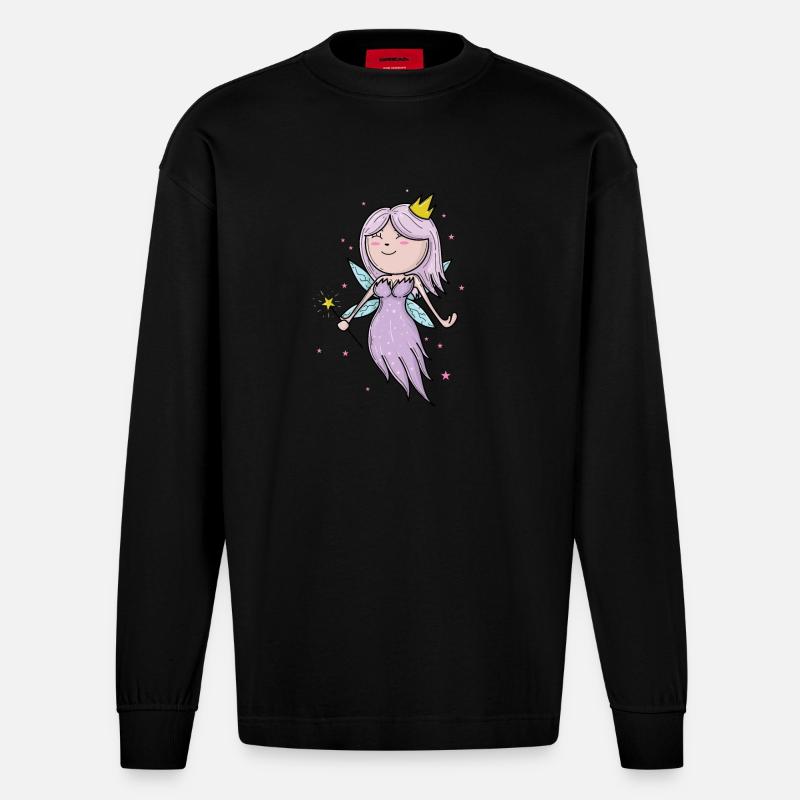 Prinzessin als Fee Tochter - Heavyweight Oversized Organic Langarmshirt Made in EU - SOLID BLACK
