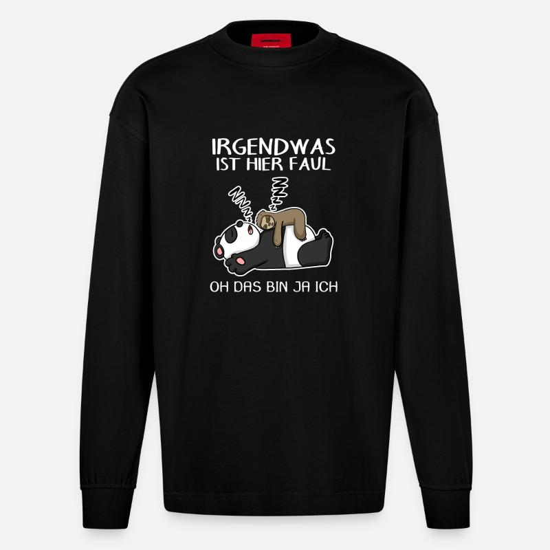 Faultier Spruch Panda Bär - Heavyweight Oversized Organic Langarmshirt Made in EU - SOLID BLACK
