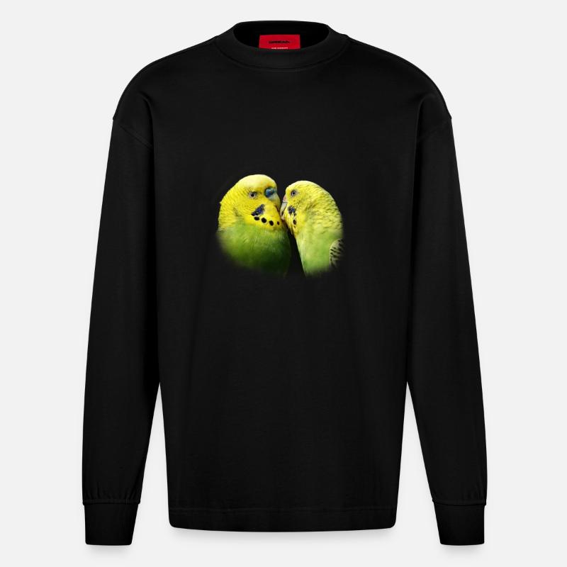Perruches baiser oiseau design cadeau - Manches longues bio épais oversize fabriqué en UE - SOLID BLACK