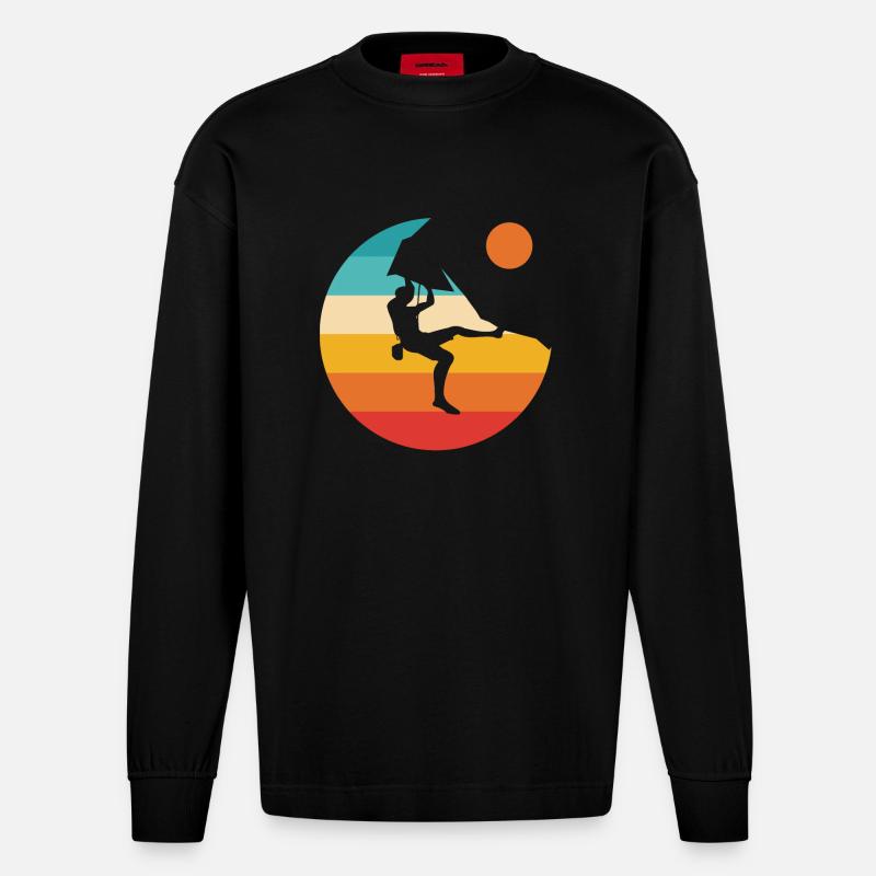 Klettern Klettern Bergsteiger Berg boulder - Heavyweight Oversized Organic Langarmshirt Made in EU - SOLID BLACK