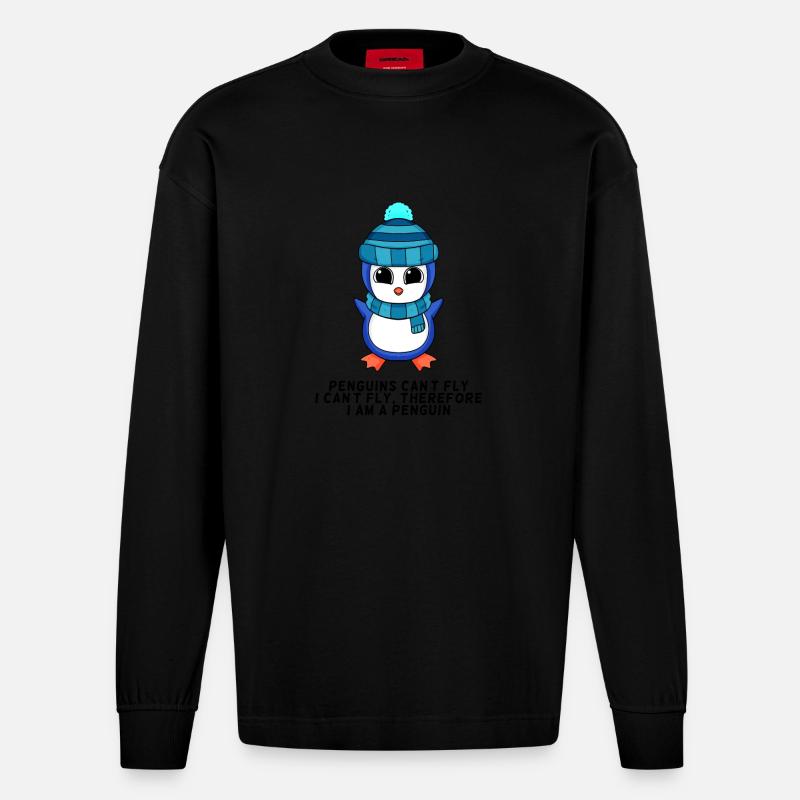 Ich bin ein Pinguin - Heavyweight Oversized Organic Langarmshirt Made in EU - SOLID BLACK