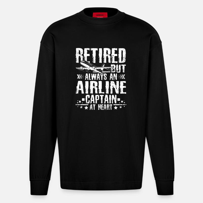 Pilot in Rente - Heavyweight Oversized Organic Langarmshirt Made in EU - SOLID BLACK