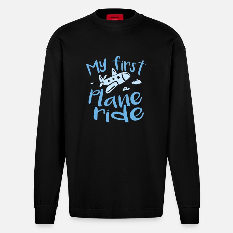 My first plane ride - Heavyweight Oversized Organic Langarmshirt Made in EU - SOLID BLACK