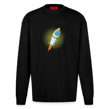 Moon Rocket Spaceship Comic Missile - Manches longues bio épais oversize fabriqué en UE - SOLID BLACK - Devant