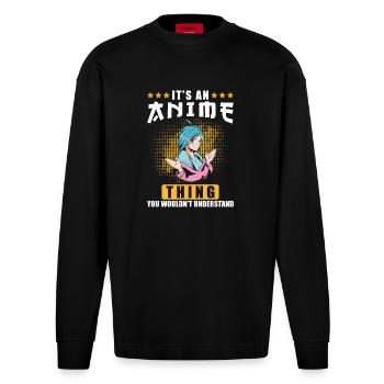 Anime - Manches longues bio épais oversize fabriqué en UE - SOLID BLACK - Devant