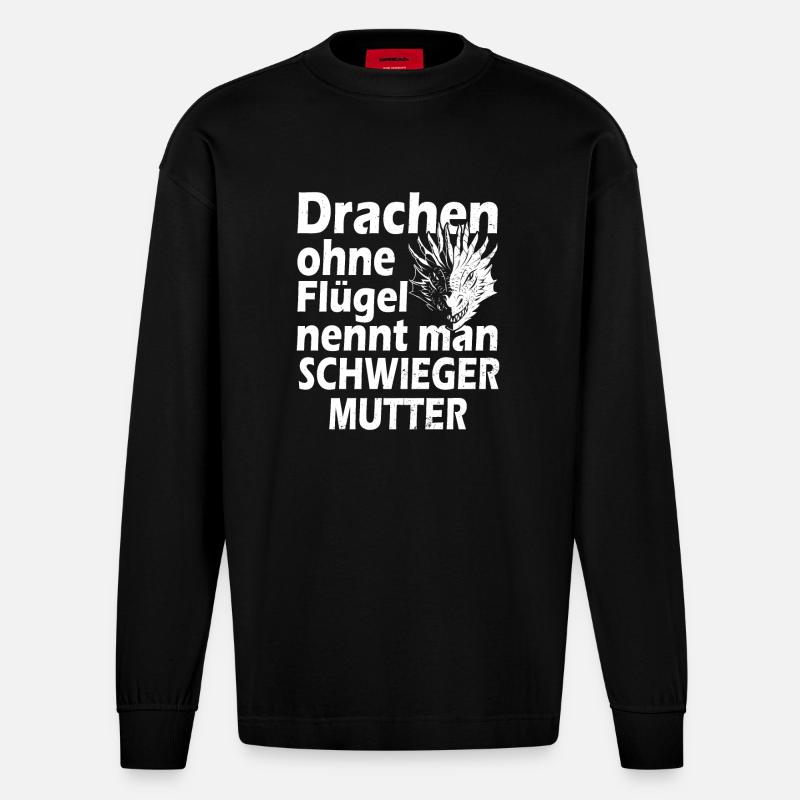 Drache schwiegermutter - Heavyweight Oversized Organic Langarmshirt Made in EU - SOLID BLACK