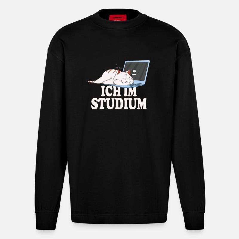 Ich im Studium schlafende katze - Heavyweight Oversized Organic Langarmshirt Made in EU - SOLID BLACK