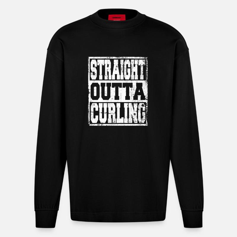 Curling Spruch lustig - Heavyweight Oversized Organic Langarmshirt Made in EU - SOLID BLACK
