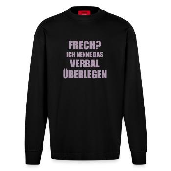 Frech? Ich nenne das Verbal überlegen Spruch - Heavyweight Oversized Organic Langarmshirt Made in EU - SOLID BLACK - Vorne
