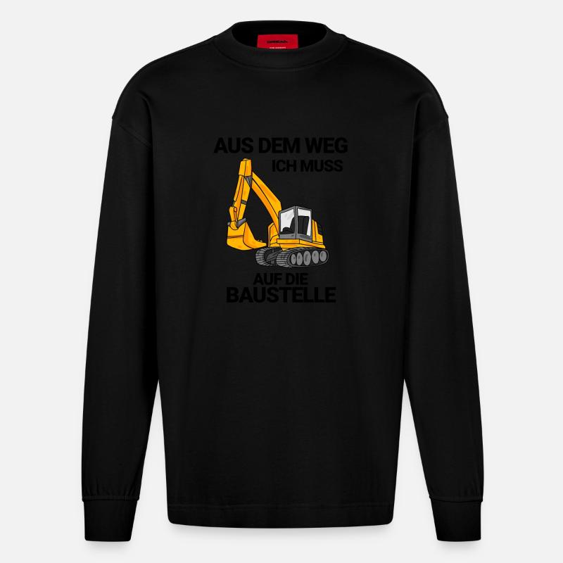 Baustelle Bagger Baggerfahrer Geschenk - Heavyweight Oversized Organic Langarmshirt Made in EU - SOLID BLACK