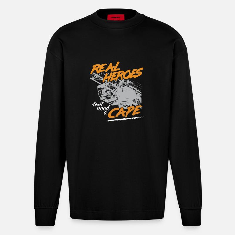 Kranführer Sprüche Kran echte Helden - Heavyweight Oversized Organic Langarmshirt Made in EU - SOLID BLACK