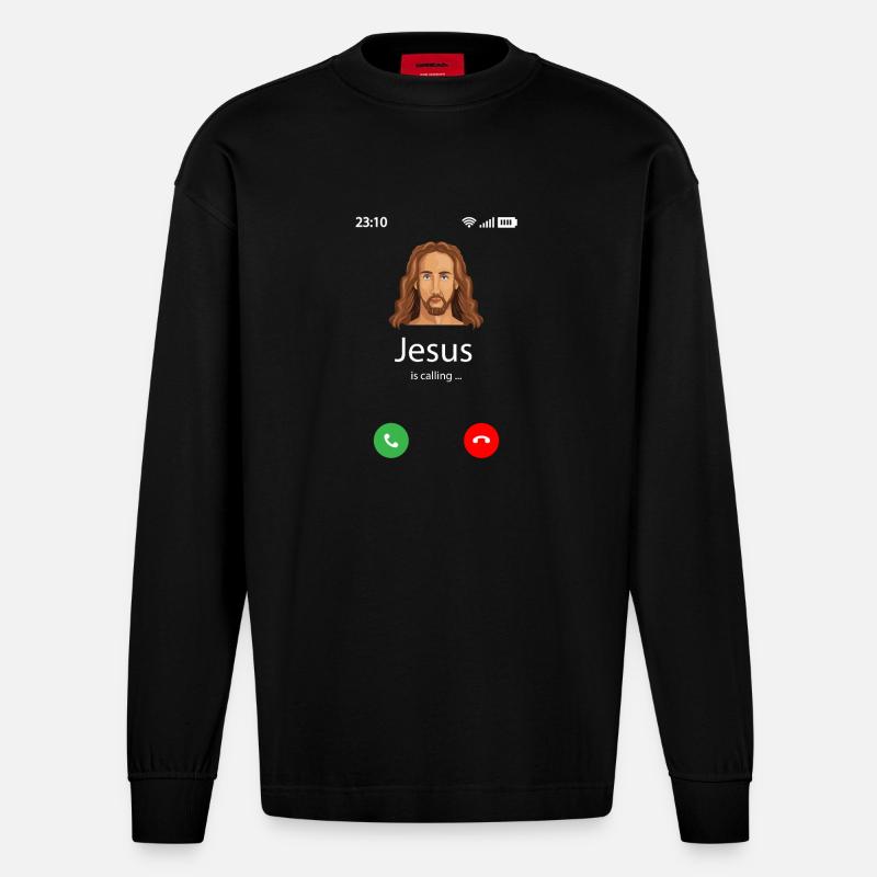 Jesus is calling - Heavyweight Oversized Organic Langarmshirt Made in EU - SOLID BLACK