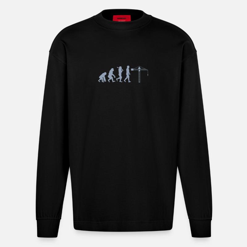 Crane operator Evolution - Heavyweight Oversized Organic Longsleeve Shirt Made in EU - SOLID BLACK