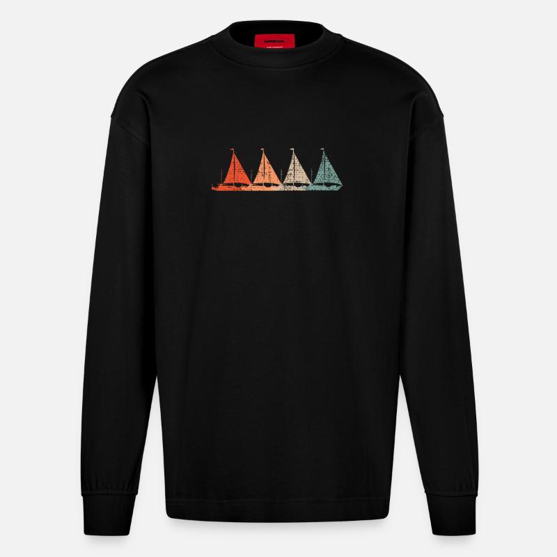 Segelboote Retro - Heavyweight Oversized Organic Langarmshirt Made in EU - SOLID BLACK