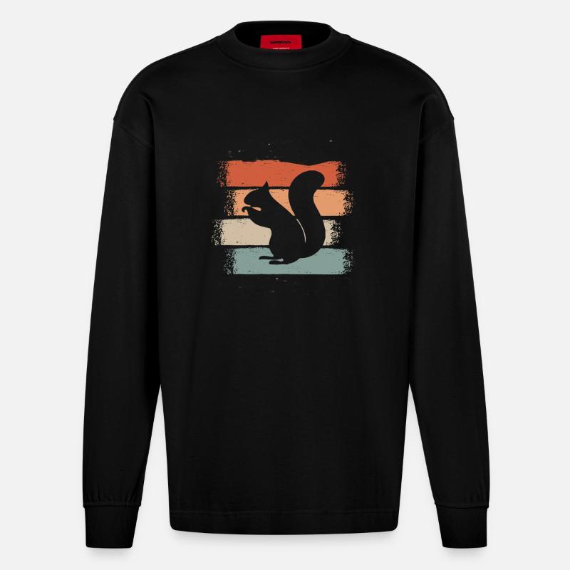 Eichhörnchen Baumhörnchen Retro - Heavyweight Oversized Organic Langarmshirt Made in EU - SOLID BLACK