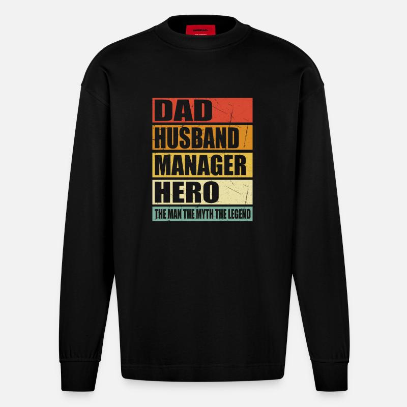 Vater Ehemann Manager Held - Heavyweight Oversized Organic Langarmshirt Made in EU - SOLID BLACK