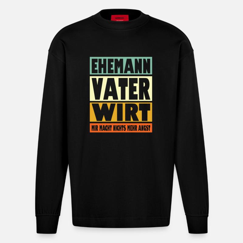 Wirt Vater Ehemann Held - Heavyweight Oversized Organic Langarmshirt Made in EU - SOLID BLACK
