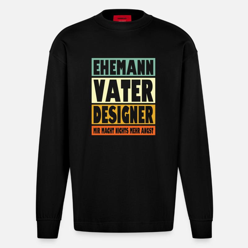 Designer Vater Ehemann Held - Heavyweight Oversized Organic Langarmshirt Made in EU - SOLID BLACK