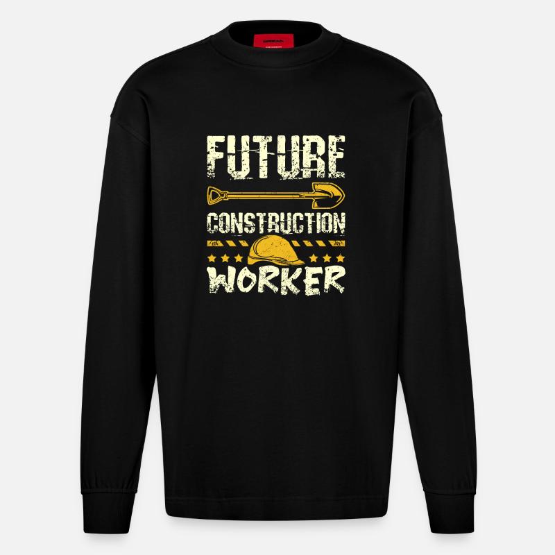 Future construction worker - Heavyweight Oversized Organic Longsleeve Shirt Made in EU - SOLID BLACK