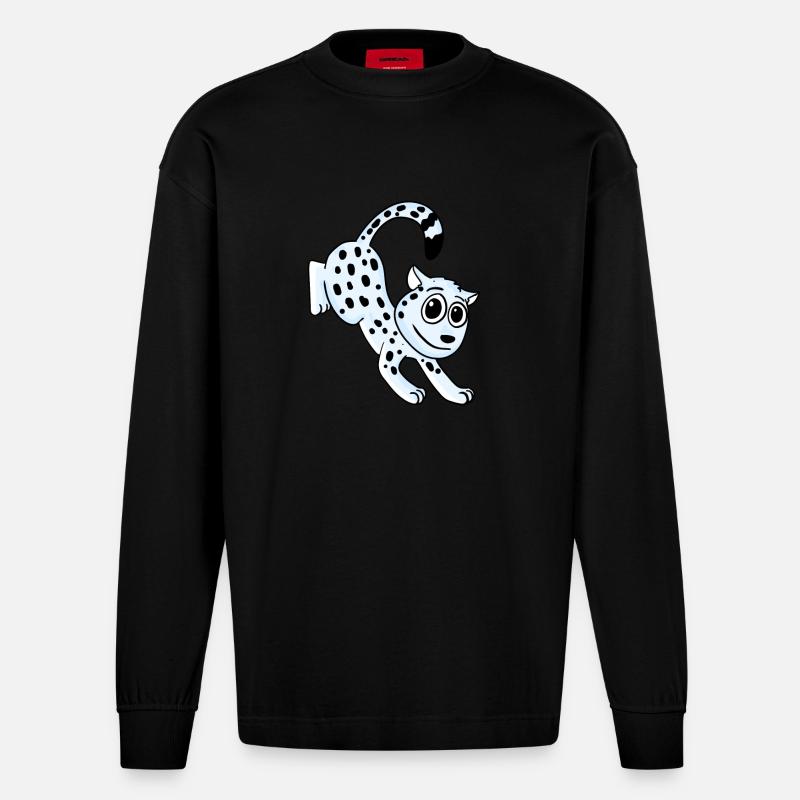 Schneeleopard Leopard - Heavyweight Oversized Organic Langarmshirt Made in EU - SOLID BLACK