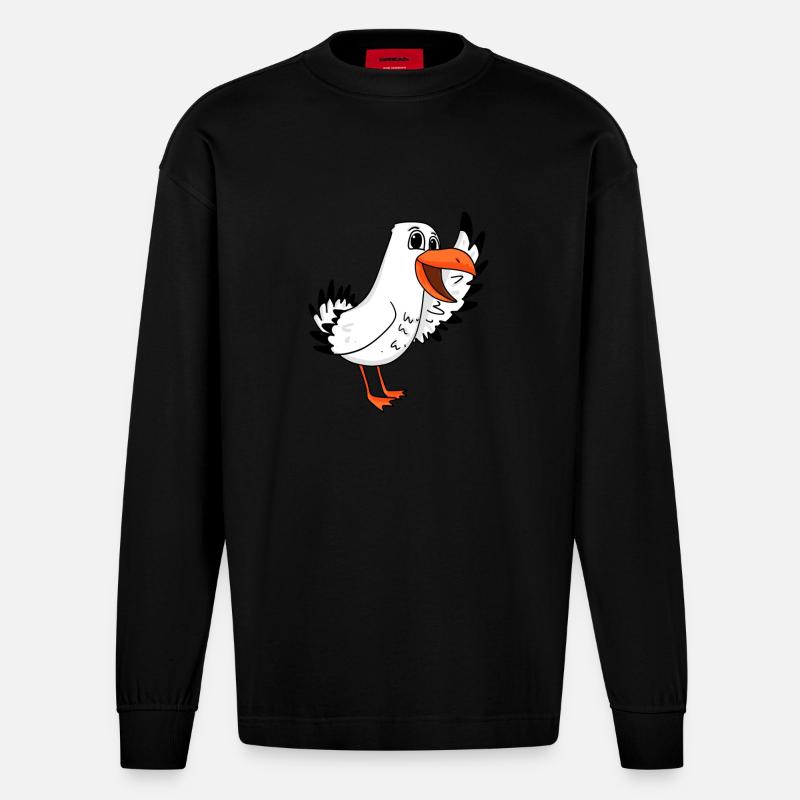Möwe Begrüßung - Heavyweight Oversized Organic Langarmshirt Made in EU - SOLID BLACK