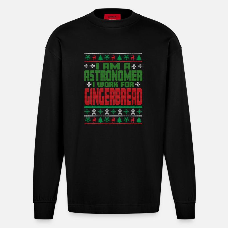 Citation de Noël de l’astronome - Manches longues bio épais oversize fabriqué en UE - SOLID BLACK