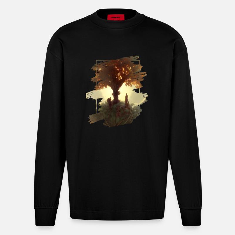 Baum des Lebens - Heavyweight Oversized Organic Langarmshirt Made in EU - SOLID BLACK