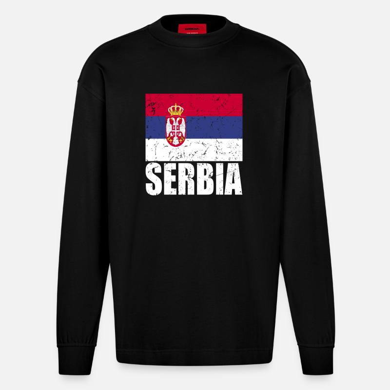 Drapeau de la Serbie - Manches longues bio épais oversize fabriqué en UE - SOLID BLACK