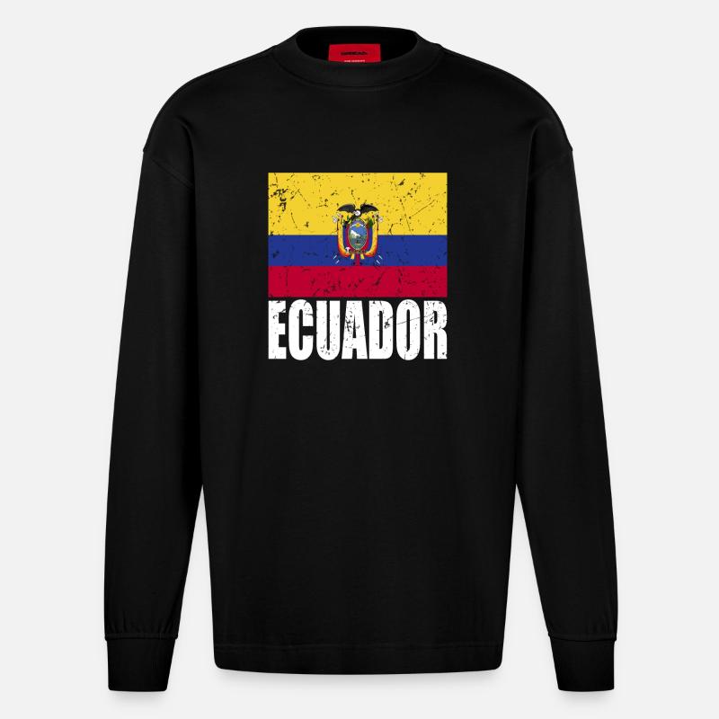 Drapeau de l’Équateur - Manches longues bio épais oversize fabriqué en UE - SOLID BLACK