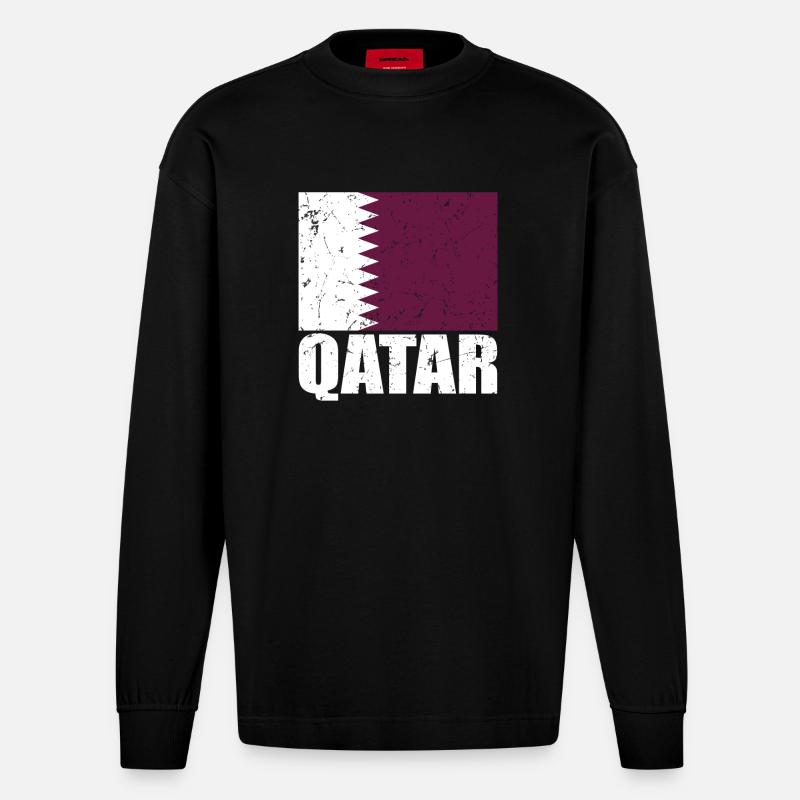 Drapeau du Qatar - Manches longues bio épais oversize fabriqué en UE - SOLID BLACK