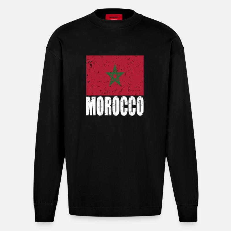 Drapeau du Maroc - Manches longues bio épais oversize fabriqué en UE - SOLID BLACK